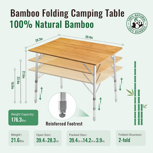 Mesa Plegable Portátil de Bambú para Exteriores, Moderna, Ligera, Altura Ajustable, para Campamento, Picnic, Barbacoa, Parque, Cocina, Hospital - Product Image 2