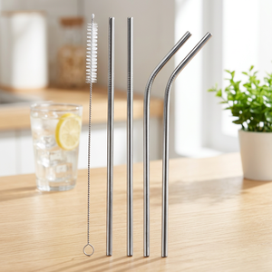 Metal <b>Drinking</b> <b>Straws</b> Set 5pcs Reusable Straight and Bent Design Minimalist Bar Accessories - Product Image 4