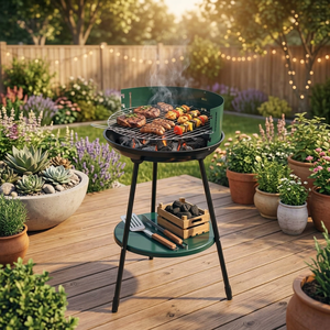 Barbecue Portatile BestBQ con Manico Pieghevole in Acciaio Cromato, Griglia a Carbone Verde 42xh.77cm, 3 Posizioni di Cottura per Campeggio - Product Image 3