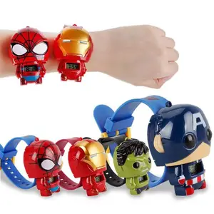 Jam Tangan Elastis Anak Laki-laki Perempuan, Jam Tangan Mainan Elastis Gambar Kartun Avenger Alliance Spider Man Iron Man Superhero untuk Anak Laki-laki dan Perempuan