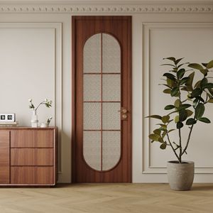 <span class=keywords><strong>Porta</strong></span> da Bagno Postmoderna in Noce Medio-Antico, <span class=keywords><strong>Porta</strong></span> a Battente Molto Stretta per Camera da Letto e Toilette con Vetro Begonia e Alluminio - Product Image 2