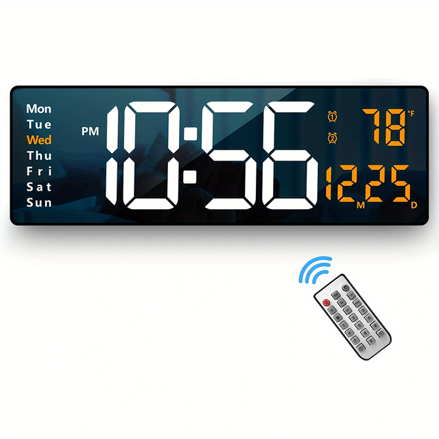 LED Alarm Clock with Time Calendar Display Indoor Thermometer Color Light Decorative Big Digital Wall Clock Led Clock Digital