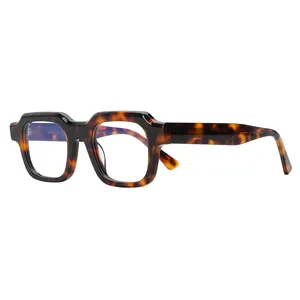 Monture de lunettes à fibres optiques en acétate carré rétro de haute qualité pour hommes Belle monture de lunettes