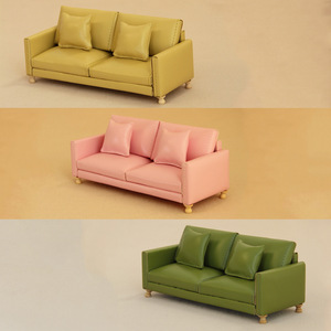 8-12 स्केल डॉलहाउस के लिए लघु फर्नीचर, डबल-व्यक्ति चमड़े के सोफे सेट, लघु मॉडल दृश्य - Product Image 3