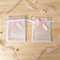 Sacs cadeaux en organza avec cordon de serrage, logo personnalisé, vente en gros, pochettes transparentes en ruban de satin pour cosmétiques, emballage de soins de la peau