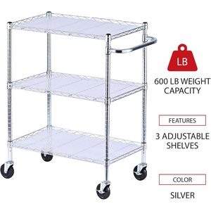 "34.5 X 18 X 40 In. 600 Lbs. Capacity 3-Shelf <b>Wire</b> Cart with Liners-Silver-Alera ALESW333018SR-Caster Wheels" - Product Image 4