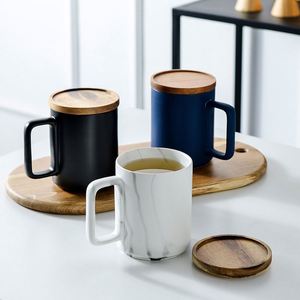 Taza de Café de Porcelana Nórdica con Asa de Madera, Taza de Cerámica con Tapa de Bambú y Cuchara, Tazas de Porcelana, Taza de Café de Cerámica - Product Image 4