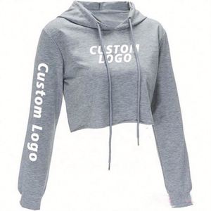 Sweat-shirt court à manches longues en coton pour femme, idéal pour la gym, personnalisable avec logo, vente en gros - Product Image 3