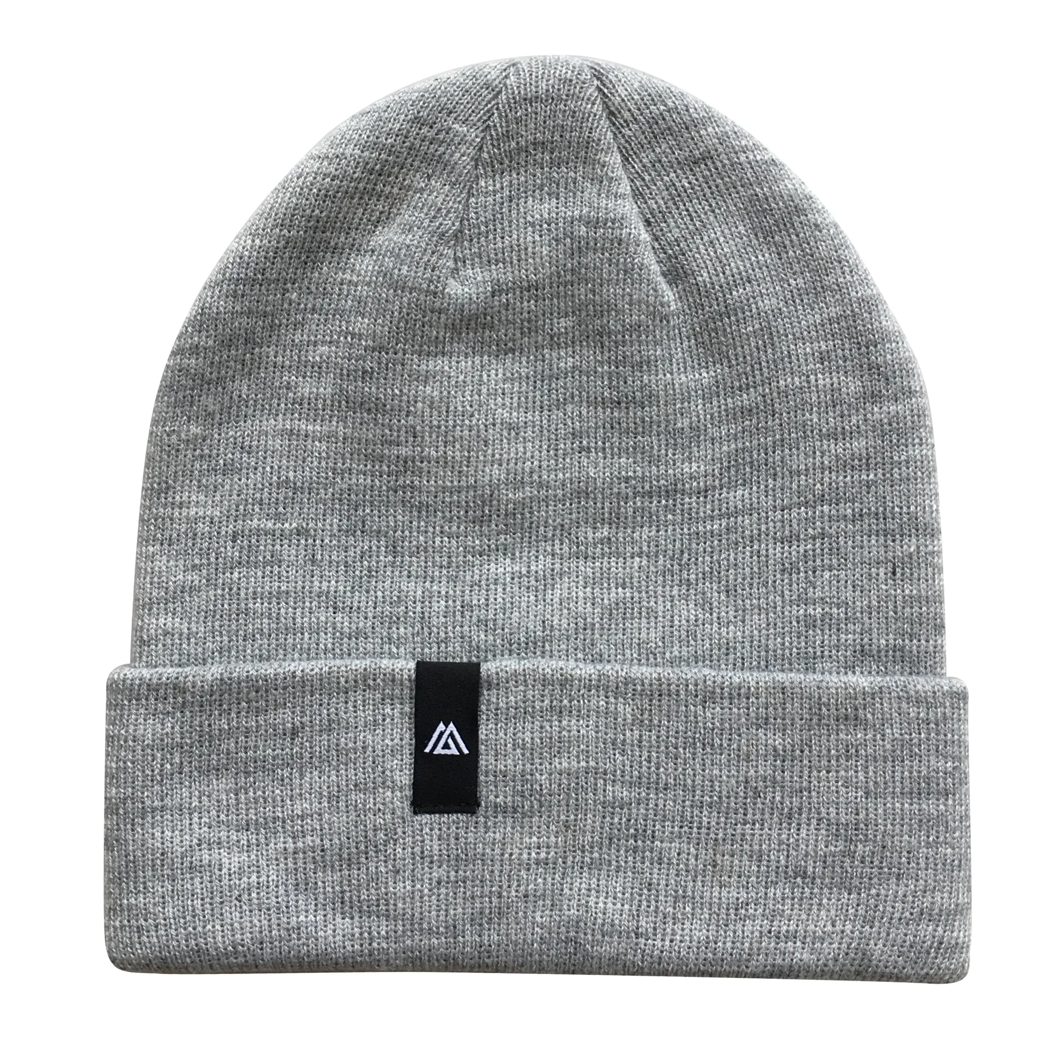 Popular heat grey warm winter beanie hat supplier black woven label kitting hats beanie Caps