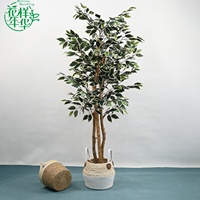 Plante artificielle festive, grand arbre ficus de 160 cm, tronc en bois naturel, feuillage vert réaliste pour la décoration intérieure de Noël