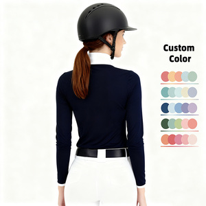 Camiseta ecuestre de manga larga ajustada para mujer, con cuello, blanca, para competición. - Product Image 3