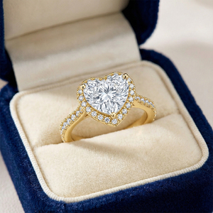 <span class=keywords><strong>Bague</strong></span> halo pour <span class=keywords><strong>femme</strong></span> en <span class=keywords><strong>or</strong></span> massif 14 carats avec diamant de laboratoire certifié en forme de cœur de 3 carats - Product Image 6
