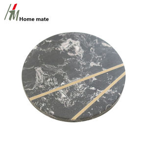 Articles ménagers Planche à découper en <span class=keywords><strong>granit</strong></span> moucheté Assiette de service ronde en marbre naturel <span class=keywords><strong>noir</strong></span> avec laiton - Product Image 2