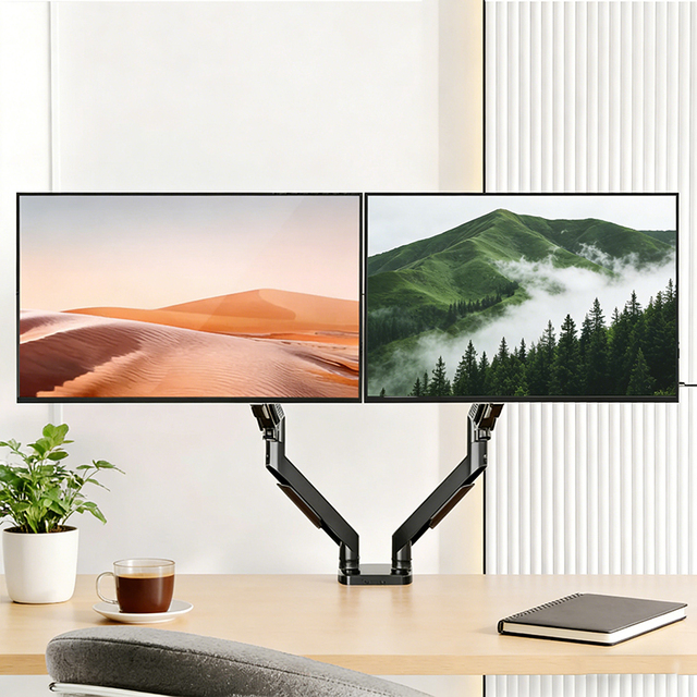 Most Popular Office Furniture Multi-Joint Aluminum Pneumatic Dual Monitor Arm for 17-32" Screens Rotating Mount