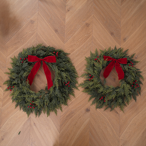 Handmade Artificial Cypress Leaf Christmas Wreath with Bowknot, Soft & Collapsible Fireplace Decoration for Christmas - Product Image 1