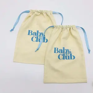 Custom Logo Printed Natural Cotton Baby Clothes Toy Storage Packaging Bag Gift Pouch Muslin Drawstring Cotton Dust Bag