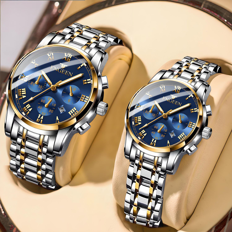 BINBOND Leather Pointer Date Luxury Watch