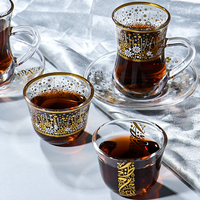 Service à thé turc de luxe pour mariage musulman, tasse en verre avec assiette dorée, tasse à thé turque, style Moyen-Orient, tasse à café en verre