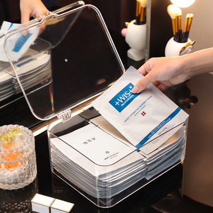 Caja de almacenamiento de cosméticos de acrílico transparente, gran capacidad, con tapa, organizador de mascarillas a prueba de polvo para maquillaje y artículos varios - Product Image 1
