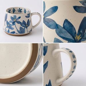 Mug à café en grès artisanal de luxe classique à motif floral bleu 380 ml avec cuillère pour le bureau et la maison, compatible lave-vaisselle et micro-ondes - Product Image 2