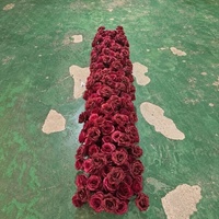 100cm/200cm Bunga Mawar Sutra Merah Burgundy Buatan, Dekorasi Latar Belakang Pernikahan Bergaris, Hiasan Dinding, Susunan Berjajar, Perlengkapan Panggung Acara