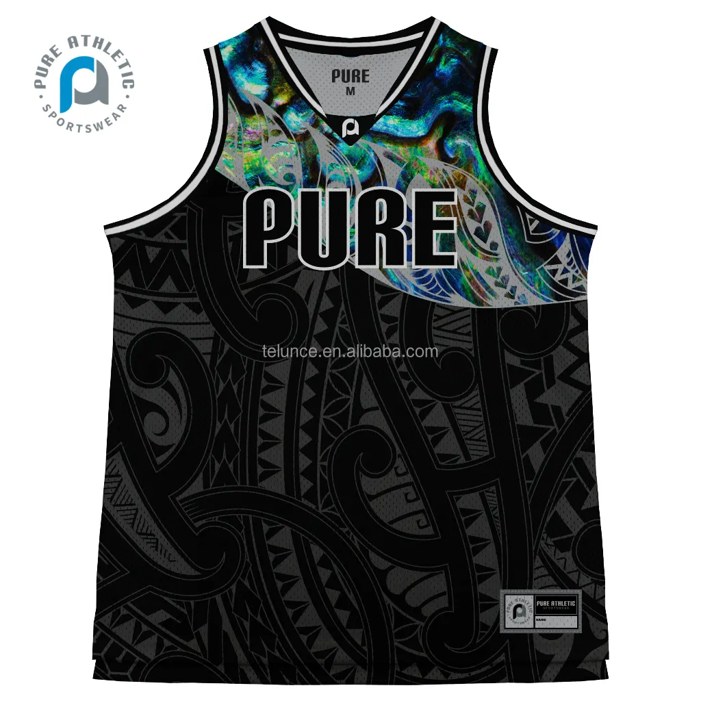 Jersey basket Paua biru kustom jersey basket Maori Selandia Baru sublimasi untuk pria wanita jersey basket reversibel