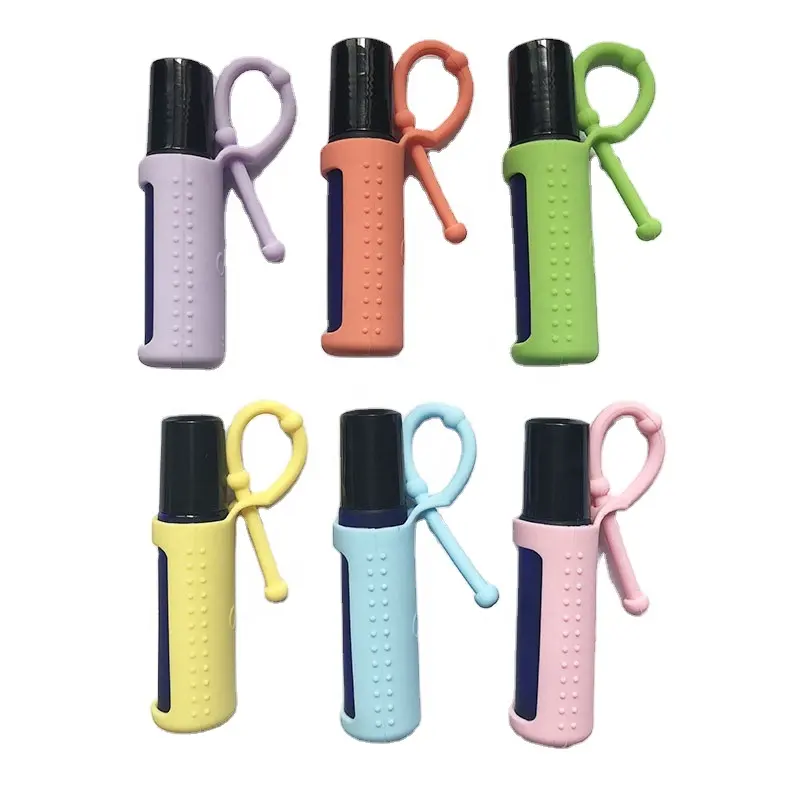 6pcs Silicone Roller Bottle Holder 10ml Essential Oil Bottle Protective Cover Carrying Case with Handle Perfume Bottle Sleeve