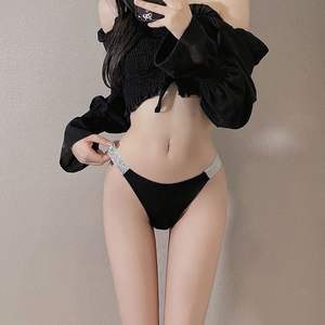 Tanga Sexy de cintura media para mujer, ropa interior, cinturón brillante, Bikini de levantamiento de cadera, patrón sólido, bragas finas de nailon tejidas en la cintura - Product Image 1