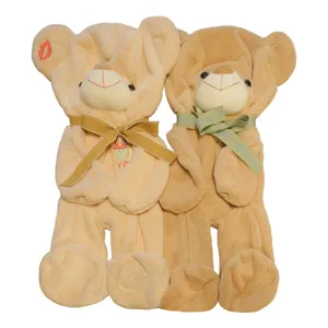 Boneka beruang coklat kustom kulit mainan Plushie boneka beruang Teddy lembut mewah busur Teddy hewan boneka kulit