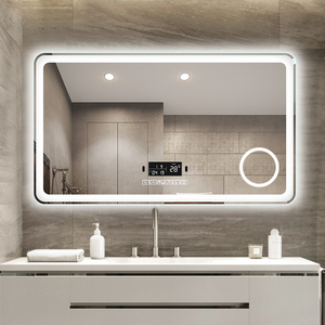Prix de gros énorme miroir rectangulaire à lumière LED miroir rétroéclairé de salle de bain d'hôtel avec désembueur horloge et miroir grossissant - Product Image 2