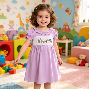 GSD3578 rts Robe d'été pour bébé fille, imprimé animaux violets, manches courtes, longueur genou, respirante, vente en gros - Product Image 1