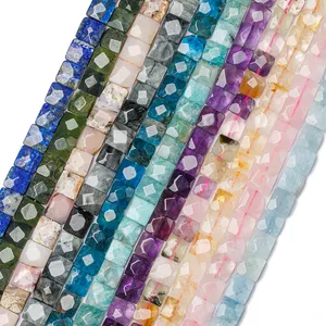 Wholesale 10x10mm Flat Faceted Square Loose Bead Healing Crystal Natural Stone Square Beads DIY Bracelet Accessories