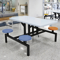 Ensemble de table et de chaises de salle à manger commerciales modernes en acier, avec plateau en bois et structure en fibre de verre, pour restaurants et écoles