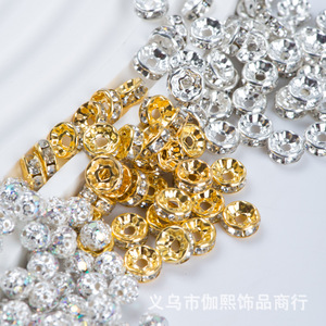 Rhinestone Hollowed Out Diamond <b>Set</b> Spacer <b>Beads</b> Round Copper Plated Cubic Zirconia For Bracelet Making DIY Jewelry Accessories - Product Image 2