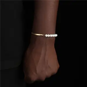 Creative Pearl Flat Snake Bracelet Stainless Steel Waterproof Charm Bracelet For Men Women