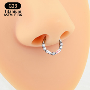 <b>Titanium</b> Nose <b>Ring</b> 8mm 10mm Zircon Inlaid Geometric Design For Everyday Wear - Product Image 2