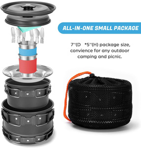 Venta al por mayor ligero al aire libre Mess Kit 15PCs utensilios de cocina de acero inoxidable con ollas Pan tazas platos tenedores para acampar - Product Image 2