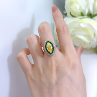 Nouvelle bague de luxe en argent S925 avec 6 * 13 diamants en carbone élevé, bague en forme d'œil de cheval en diamant jaune