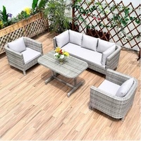 Ensemble de canapé et table basse en rotin d'extérieur avec rangement, design minimaliste moderne pour cour, jardin, villa, balcon - Double rotin