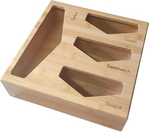 Bamboo Ziploc Bag Storage Holder Food Storage Bag Organizer Bamboo Set Gallon Quart Sandwich Snack Storage Bag Organizer Boxes