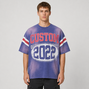 T-shirt court vintage streetwear personnalisé, imprimé graphique délavé, ourlet vieilli, coupe ample, étiquette personnalisée, marque privée, pour homme - Product Image 1
