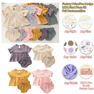 Conjunto <span class=keywords><strong>de</strong></span> Muselina para Bebé <span class=keywords><strong>de</strong></span> Marca Privada, Blusa <span class=keywords><strong>de</strong></span> Manga Larga con Volantes para Niñas Pequeñas, Pantalones con Cordón Ajustable - Product Image 1