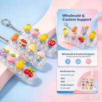 Porte-clés et pendentif anti-stress en plastique lumineux à quatre boutons, motif fruit de dessin animé, jouet DIY à pression