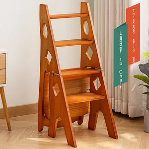 Bambú moderno 4 niveles <span class=keywords><strong>escalera</strong></span> <span class=keywords><strong>plegable</strong></span> taburete estante silla Banco otomano estantería planta soporte estante <span class=keywords><strong>de</strong></span> almacenamiento decoración del hogar - Product Image 2