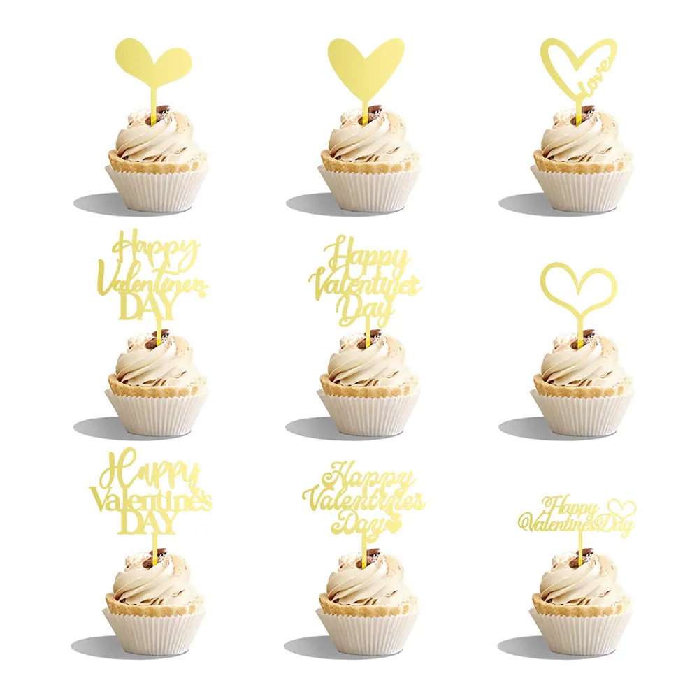 Pak Van 12 Stuks Mini Happy Valentijnsdag Cake Topper Acryl Love You More Bento Cake Decoratie