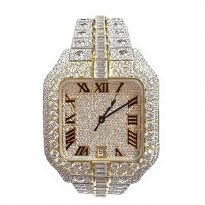 Montre de luxe entièrement sertie de moissanite de qualité supérieure, boîtier carré en acier inoxydable, verre, résistance à l'eau 10 bars, unisexe, prix export - Product Image 1