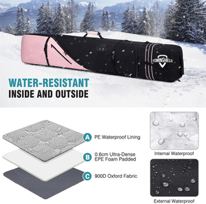 Longueur réglable 157-181 cm Sac de <span class=keywords><strong>ski</strong></span> de snowboard entièrement rembourré étanche pour planche d'aviation, bottes, vêtements, <span class=keywords><strong>casque</strong></span> et équipement - Product Image 6