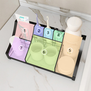 Soporte para cepillos de dientes de estilo japonés, organizador de baño multifuncional rectangular independiente con ranuras para vasos para uso familiar - Product Image 1