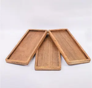 Custom Wooden Tray With Raised Edges - Set Of 3 Display Fruit Snack Appetizers Sushi Food Decoration