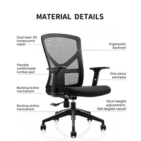 Chaise de bureau ergonomique avec support lombaire, chaise d'ordinateur en maille respirante, chaise pivotante réglable en hauteur pour la maison et le bureau